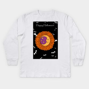 "Happy Halloween" Flower Crescent Moon and stars Kids Long Sleeve T-Shirt